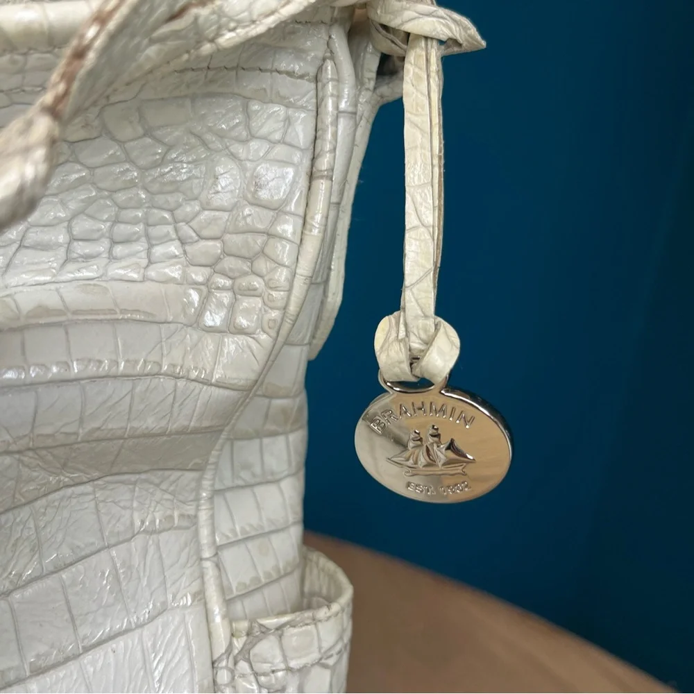Brahmin Hobo Crocodile Embossed Slouchy Leather Bag Pearl White Large Purse